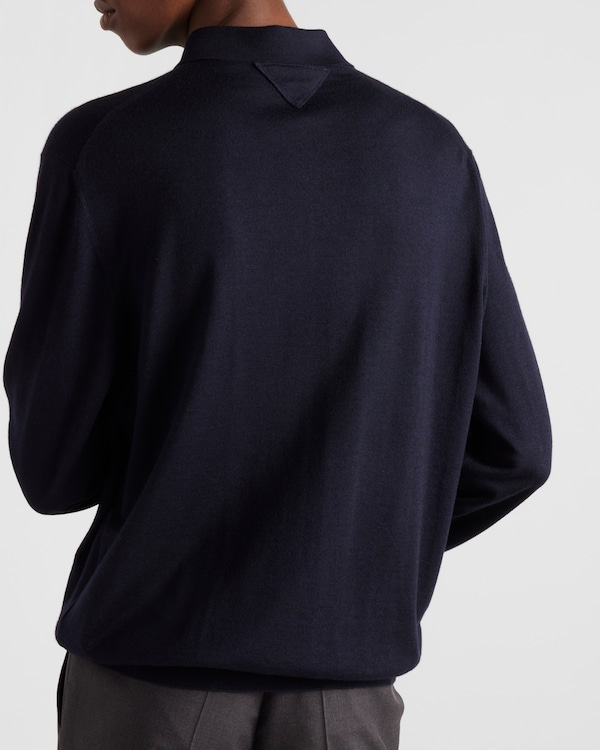 Poloshirt aus Kaschmir und Seide - Blau Poloshirt aus Kaschmir und Seide - Blau