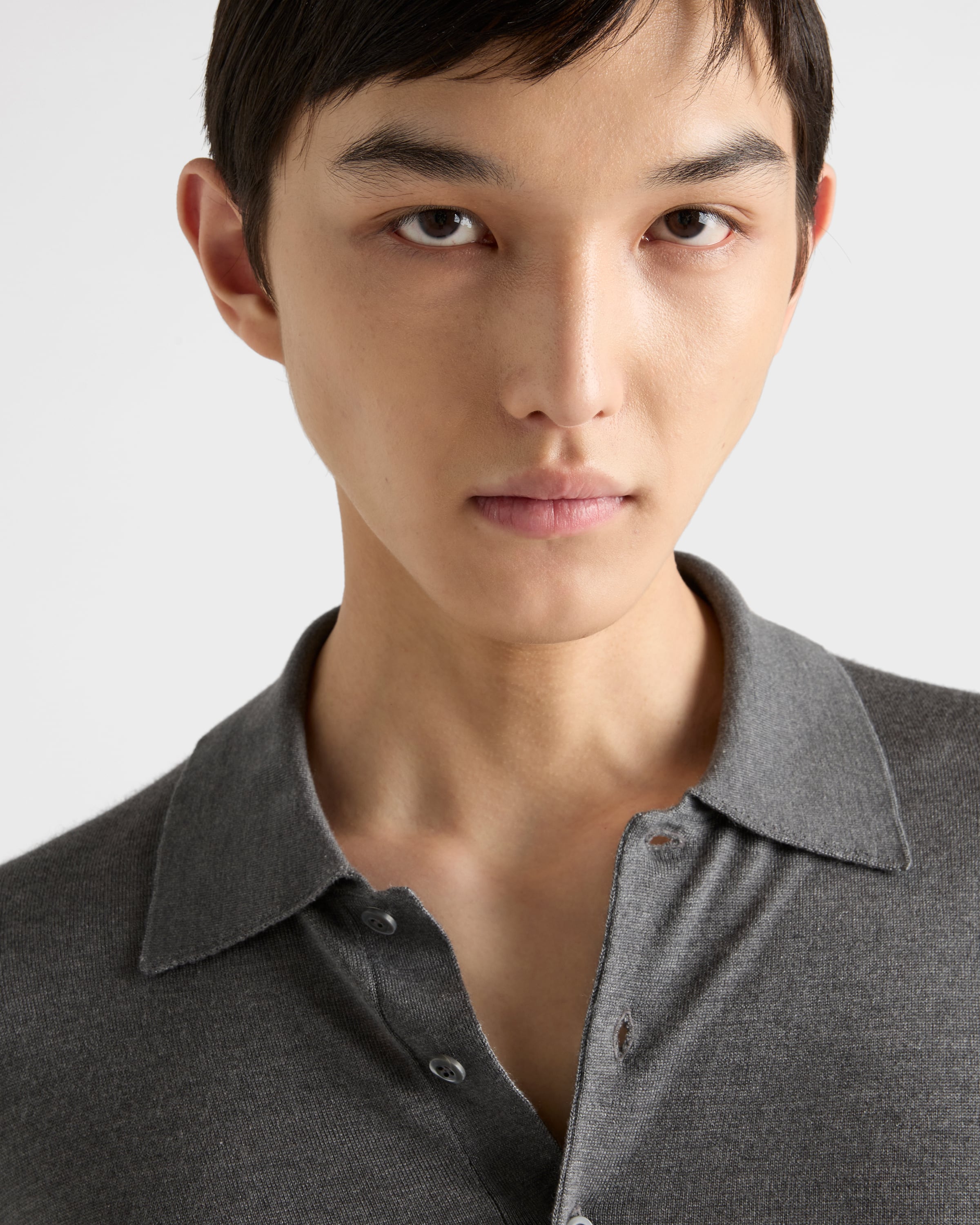 Prada Kaschmirpullover Mit Poloshirtkragen In Slate Gray