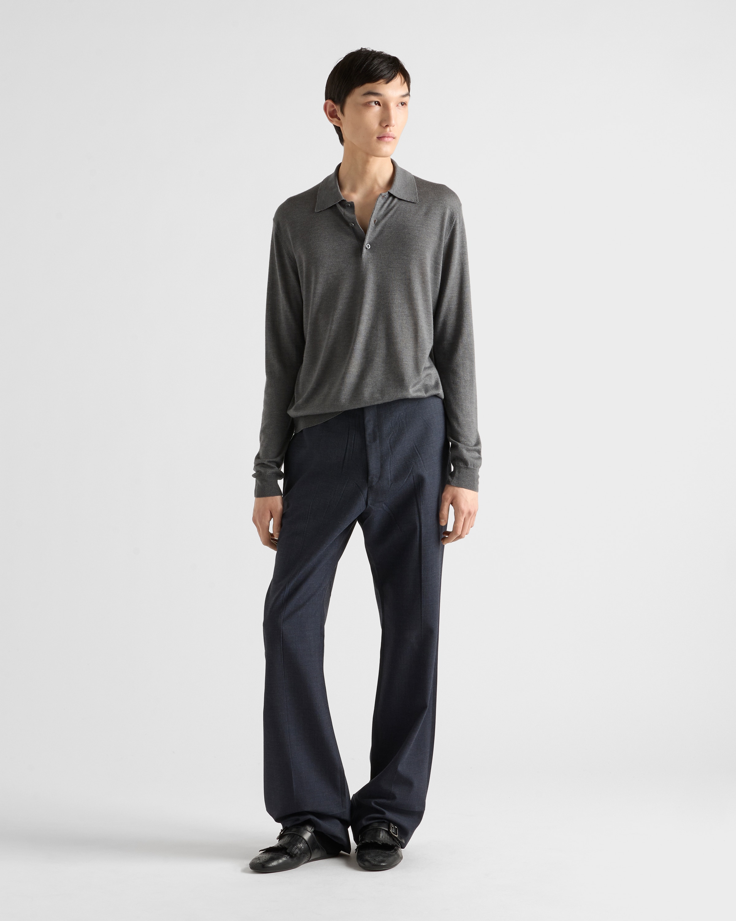 Prada Kaschmirpullover Mit Poloshirtkragen In Slate Gray