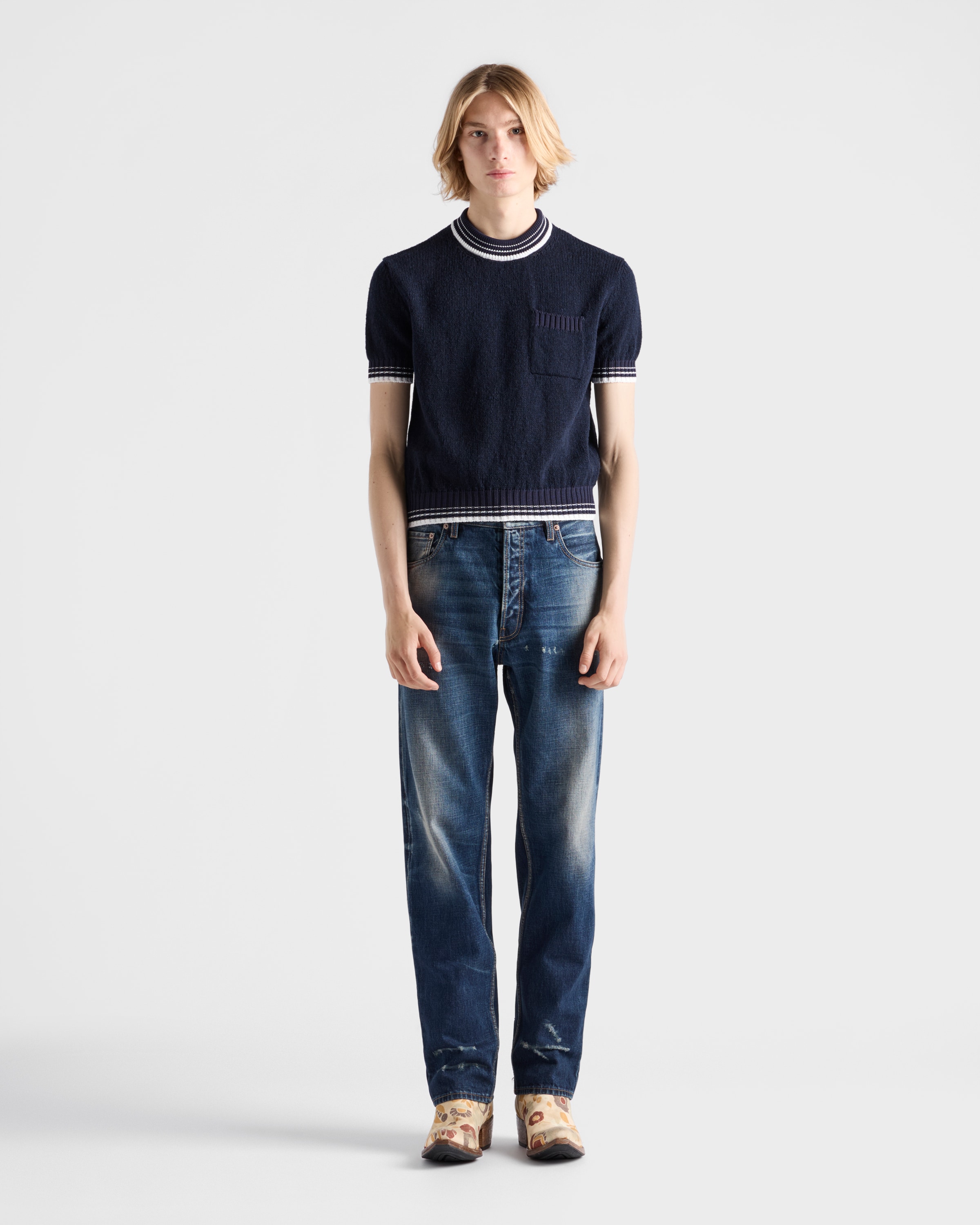 Prada Shetland Wool Crew-neck Sweater In Blue
