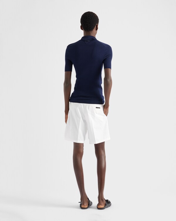 Polo en maille côtelée de coton - Bleu Polo en maille côtelée de coton - Bleu