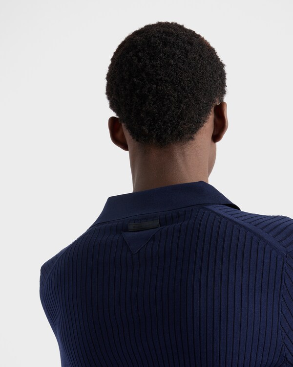 Polo en maille côtelée de coton - Bleu Polo en maille côtelée de coton - Bleu