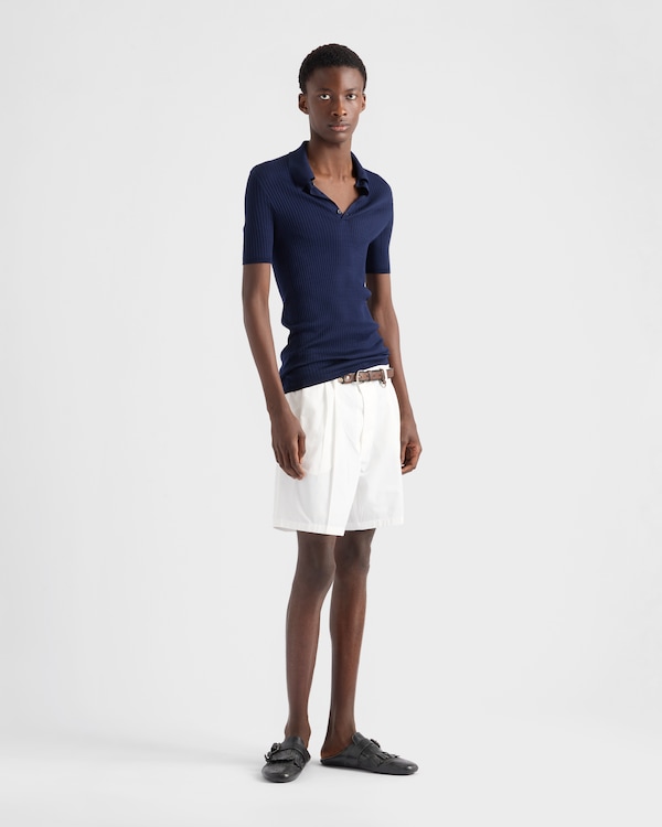 Polo en maille côtelée de coton - Bleu Polo en maille côtelée de coton - Bleu