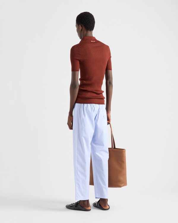 Polo en maille côtelée de coton - Rouille Polo en maille côtelée de coton - Rouille