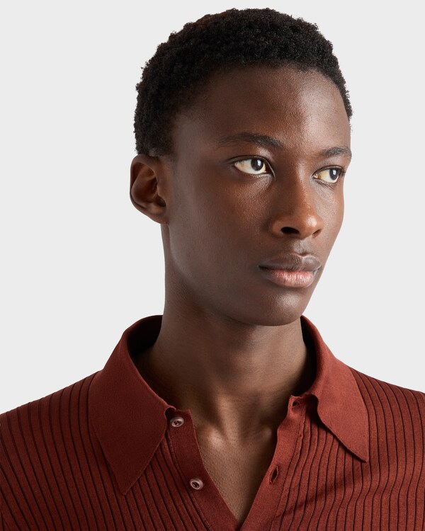 Polo en maille côtelée de coton - Rouille Polo en maille côtelée de coton - Rouille