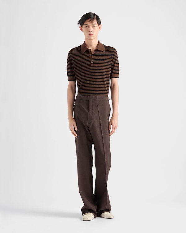 스트라이프 코튼 폴로 셔츠 - 코코아 브라운/블랙 스트라이프 코튼 폴로 셔츠 - 코코아 브라운/블랙