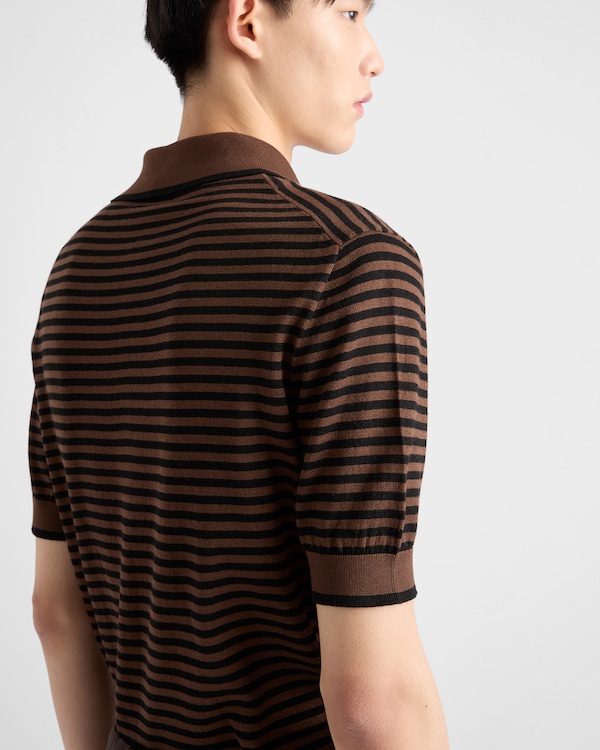 스트라이프 코튼 폴로 셔츠 - 코코아 브라운/블랙 스트라이프 코튼 폴로 셔츠 - 코코아 브라운/블랙