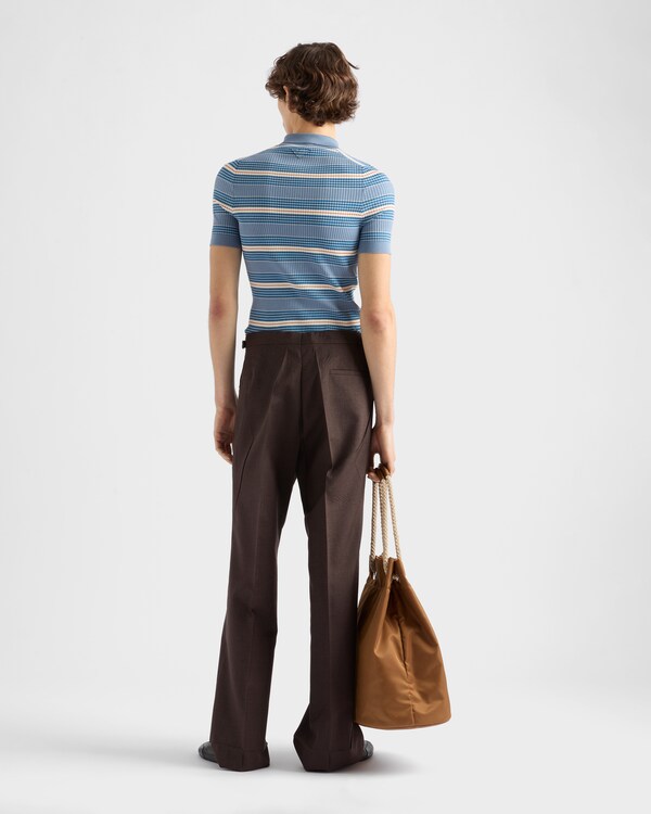 Gestreiftes Poloshirt aus Baumwolle - Lavendelblau Gestreiftes Poloshirt aus Baumwolle - Lavendelblau