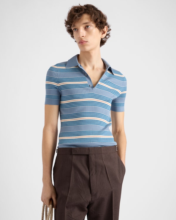 Gestreiftes Poloshirt aus Baumwolle - Lavendelblau Gestreiftes Poloshirt aus Baumwolle - Lavendelblau