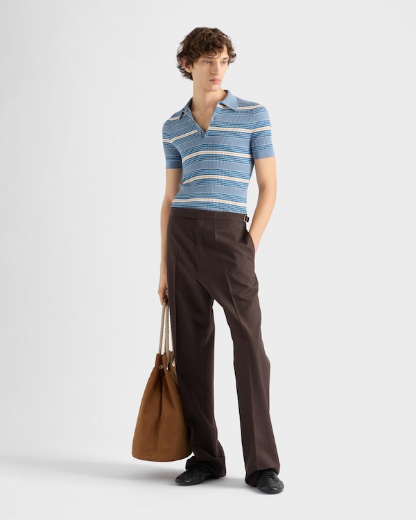 Gestreiftes Poloshirt aus Baumwolle - Lavendelblau Gestreiftes Poloshirt aus Baumwolle - Lavendelblau