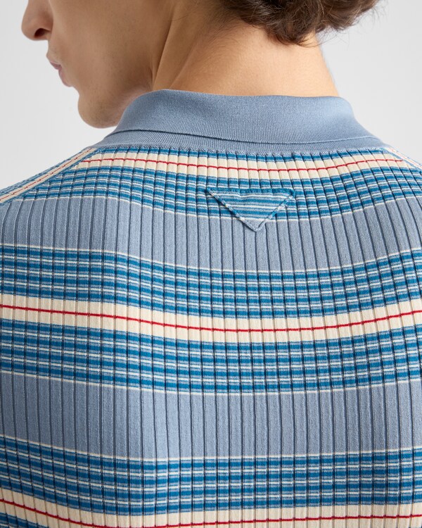 Gestreiftes Poloshirt aus Baumwolle - Lavendelblau Gestreiftes Poloshirt aus Baumwolle - Lavendelblau