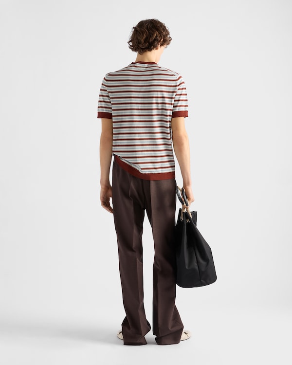 Short-sleeved striped cotton sweater - Rust Short-sleeved striped cotton sweater - Rust