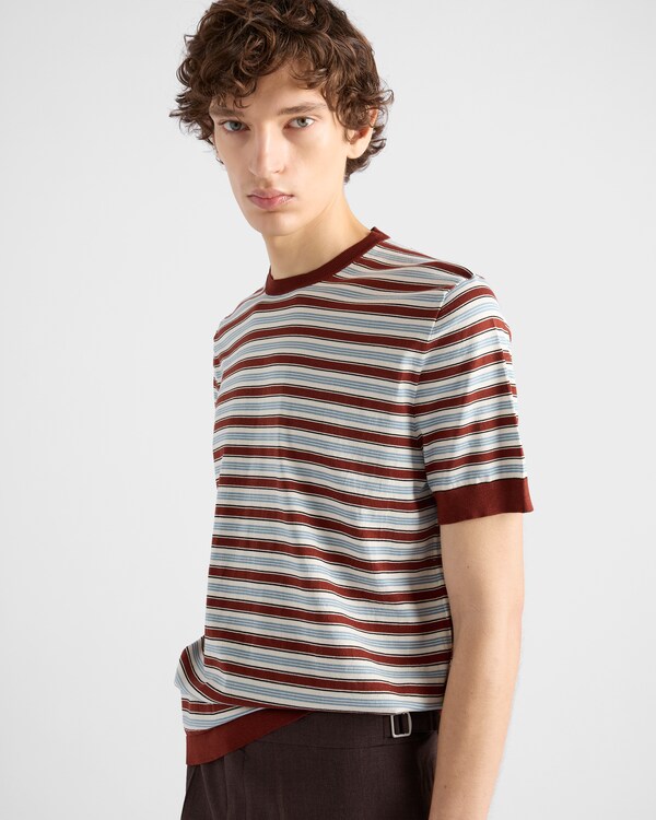 Short-sleeved striped cotton sweater - Rust Short-sleeved striped cotton sweater - Rust