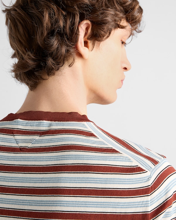 Short-sleeved striped cotton sweater - Rust Short-sleeved striped cotton sweater - Rust