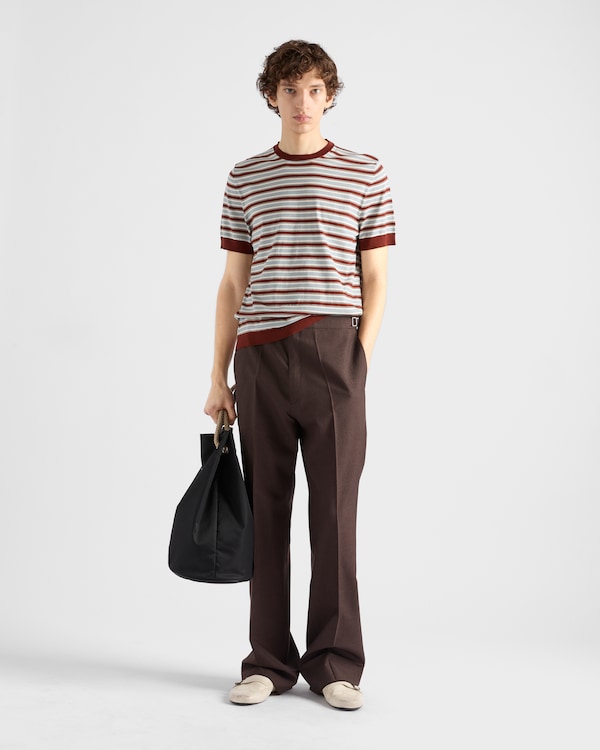 Short-sleeved striped cotton sweater - Rust Short-sleeved striped cotton sweater - Rust