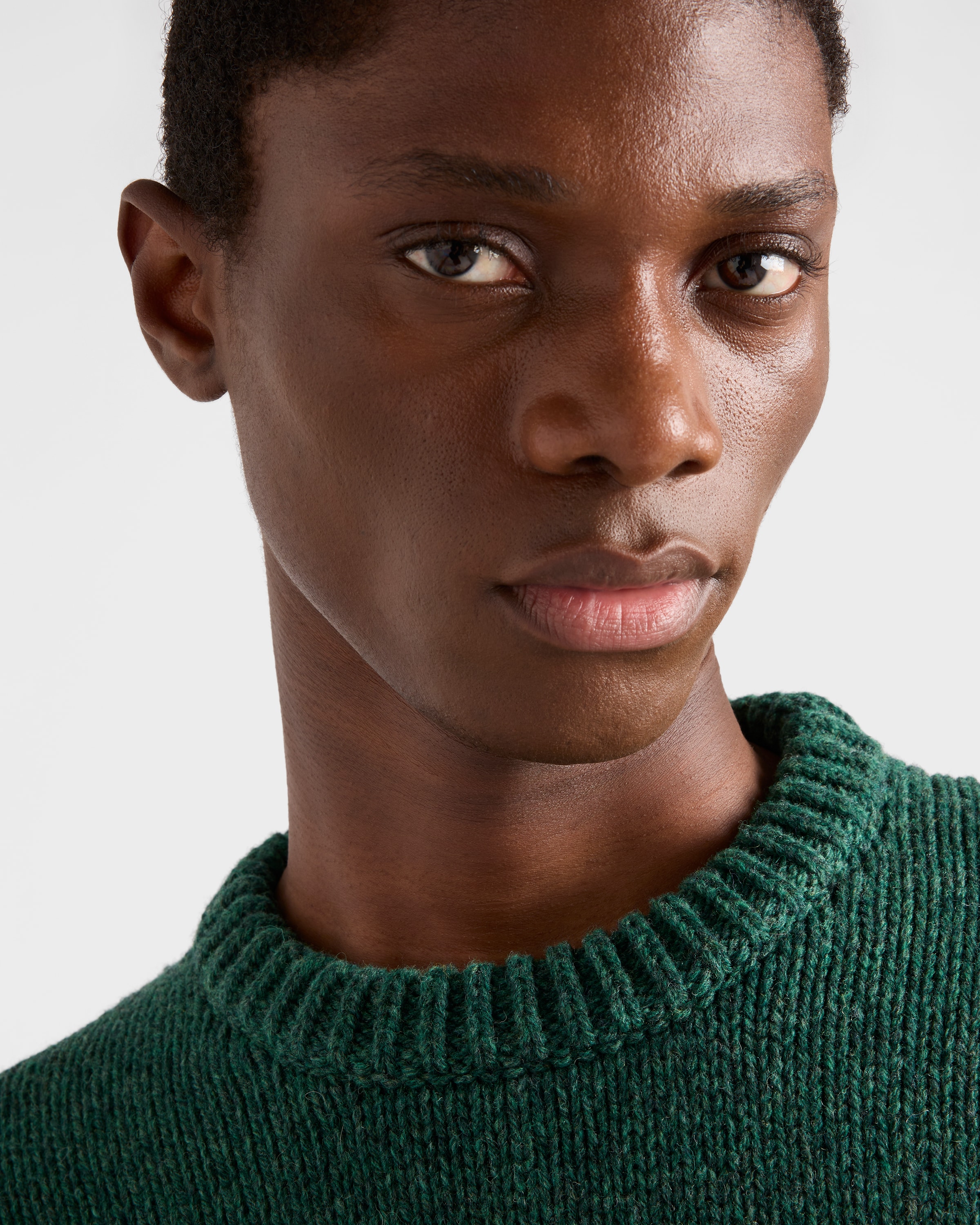 Prada Cream And Emerald Green Wool Sweater In Multi