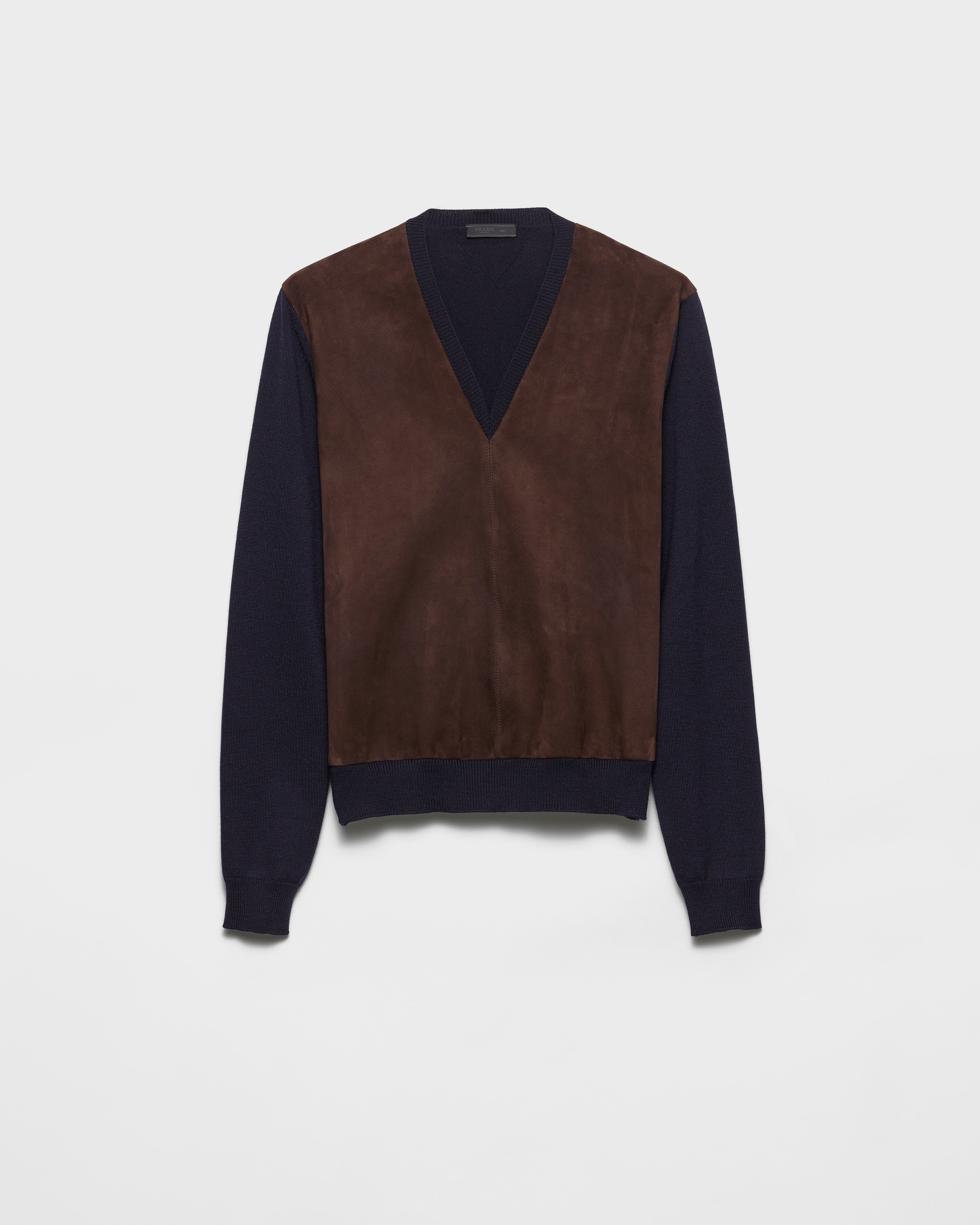 Superfine wool and suede sweater
