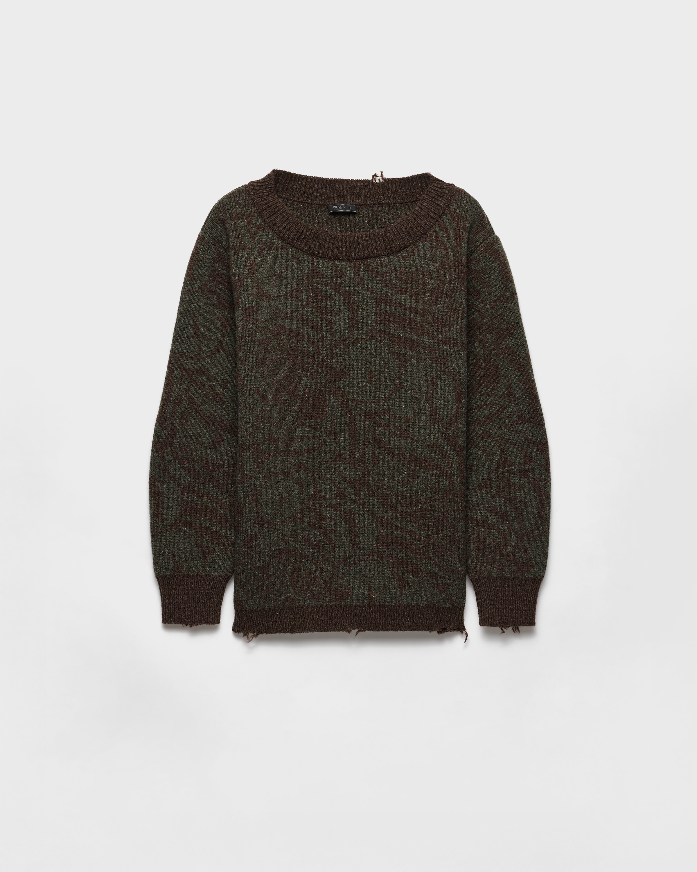 Prada Wide-neck Shetland Wool Sweater In Brown