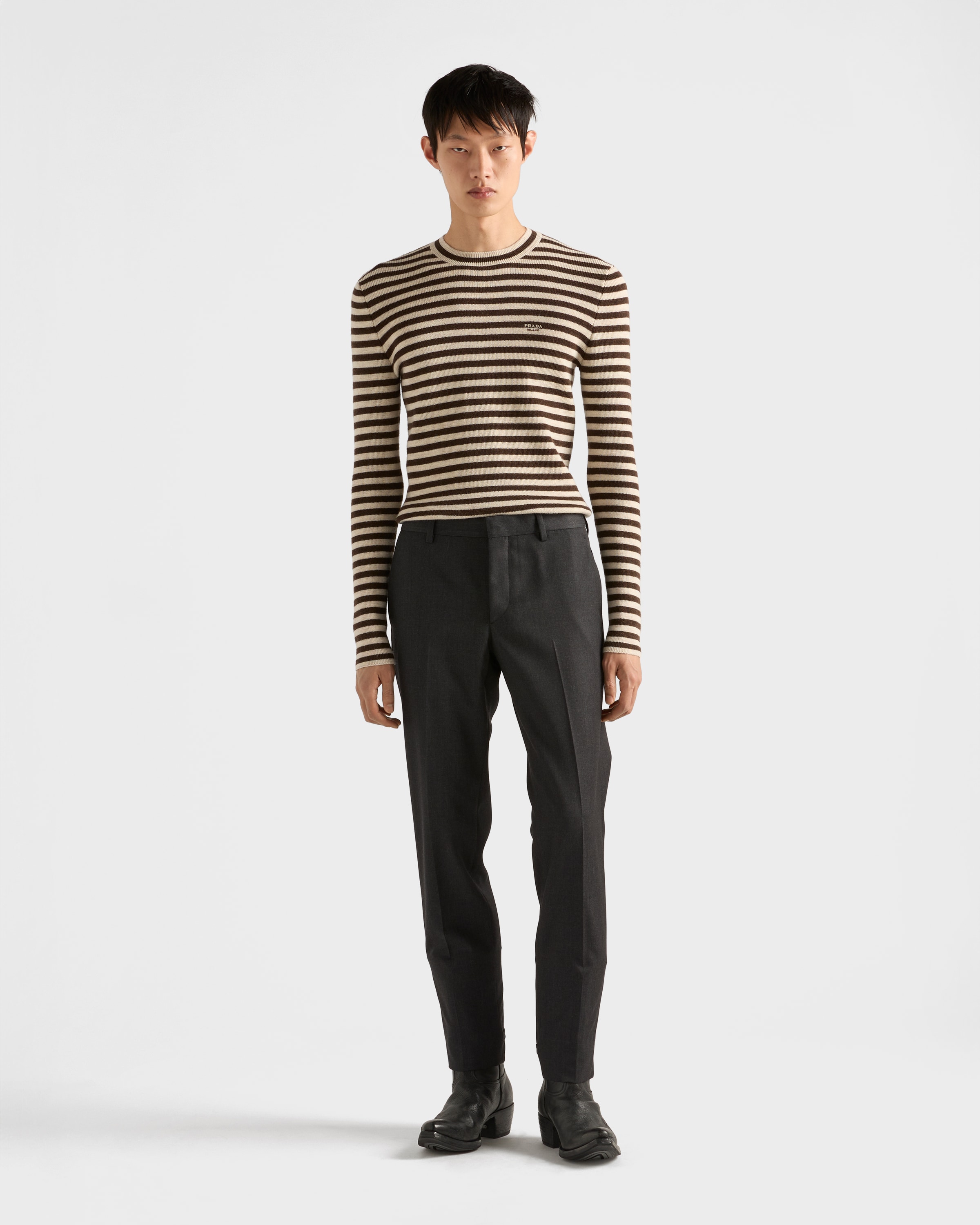 Prada Superfine Wool Crew-neck Sweater In Orange