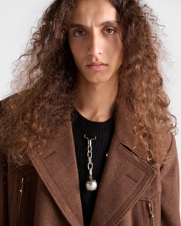 Wool crew-neck sweater with pendant - Black Wool crew-neck sweater with pendant - Black