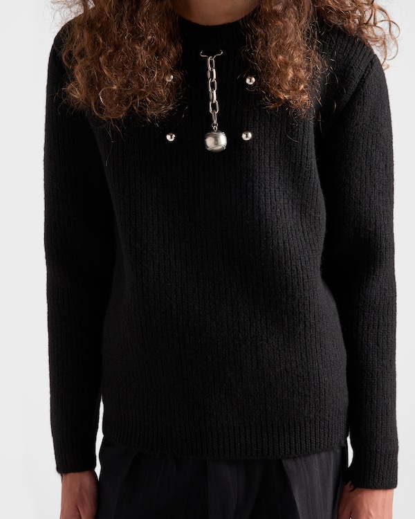 Wool crew-neck sweater with pendant - Black Wool crew-neck sweater with pendant - Black