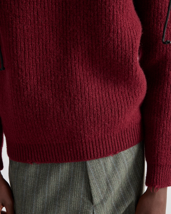 Wool crew-neck sweater with pendant - Amaranth Red/Maize Yellow Wool crew-neck sweater with pendant - Amaranth Red/Maize Yellow