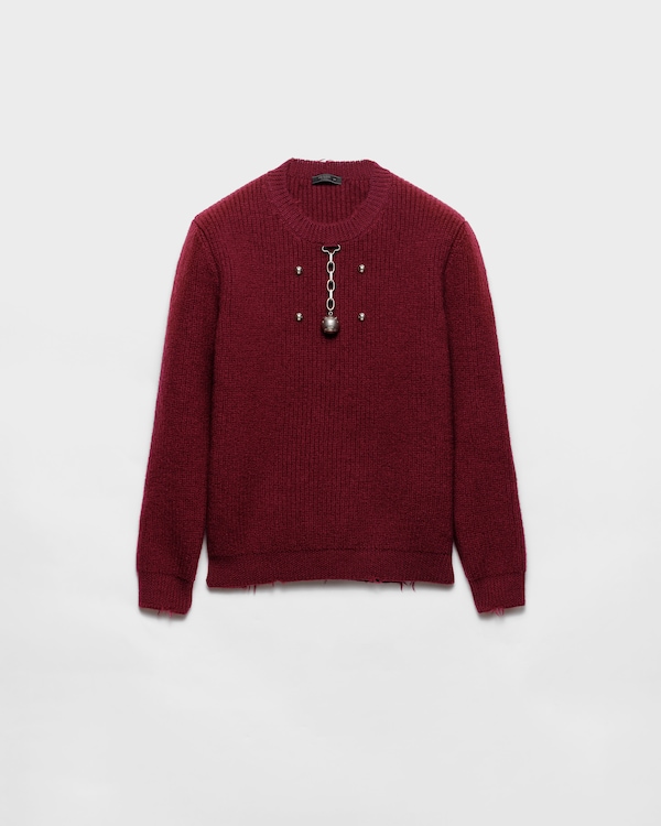 Wool crew-neck sweater with pendant - Amaranth Red/Maize Yellow Wool crew-neck sweater with pendant - Amaranth Red/Maize Yellow