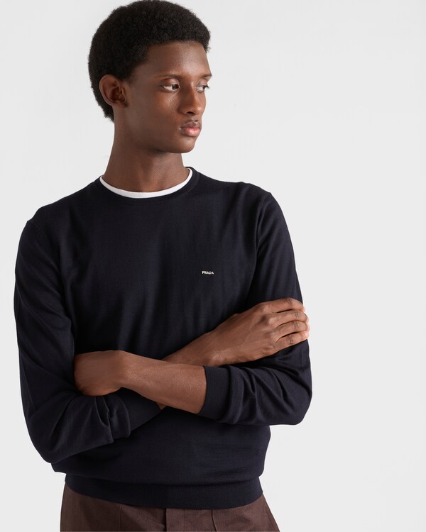 Pull à col rond en laine extra fine - Bleu Pull à col rond en laine extra fine - Bleu