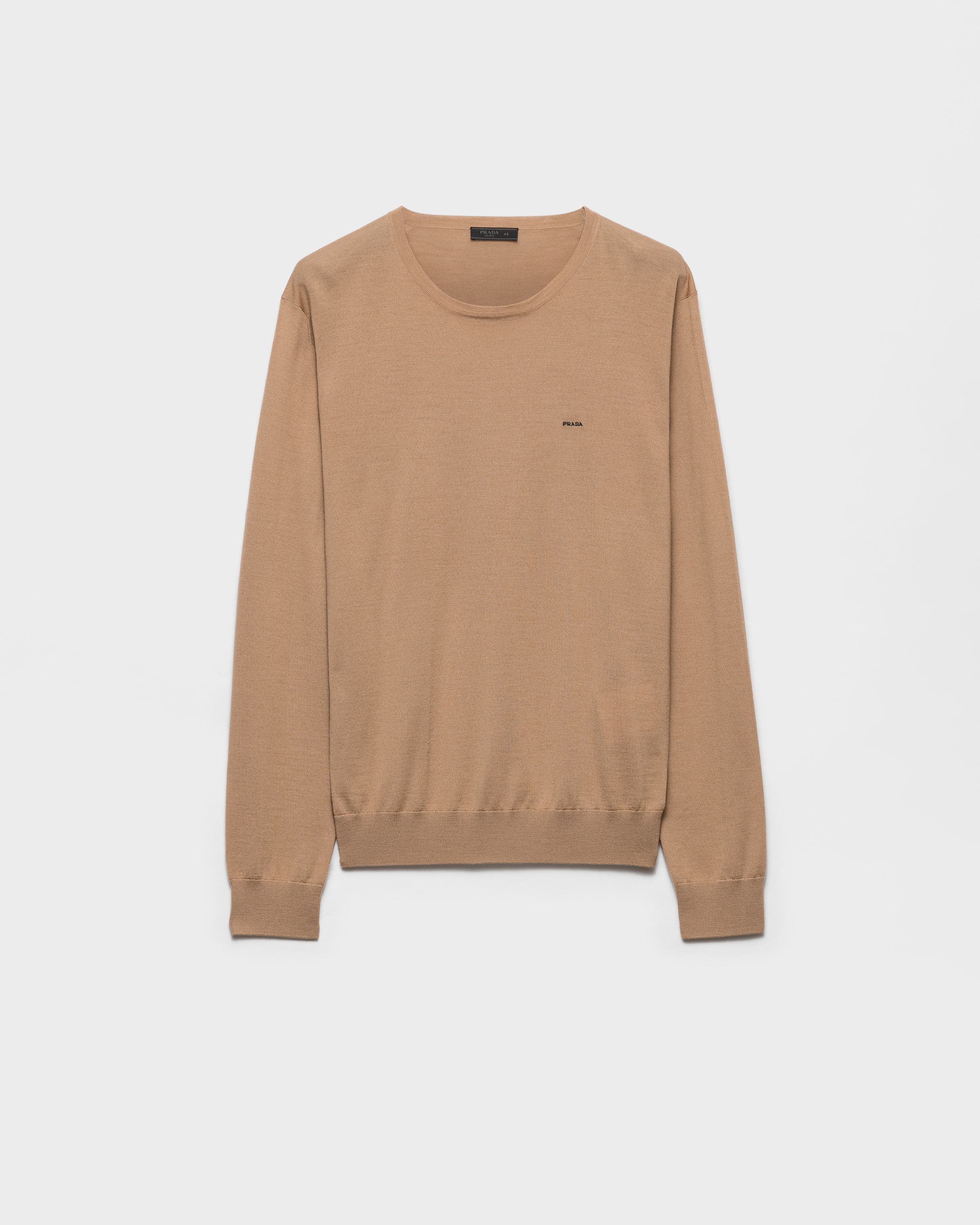 Camel Brown Superfine Wool Crew-neck Sweater | PRADA