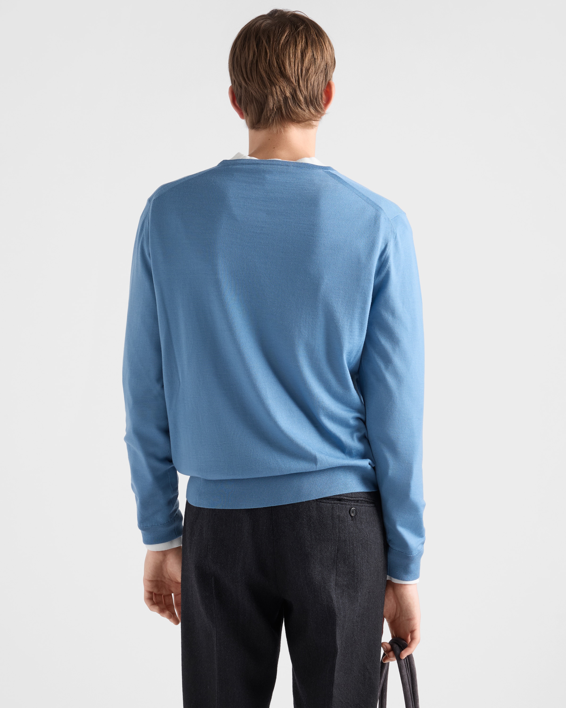 Aviator Blue Superfine Wool Crew-neck Sweater | PRADA - United States