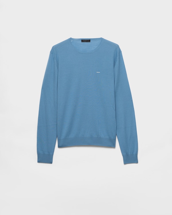 Pull à col rond en laine extra fine - Bleu Aviateur Pull à col rond en laine extra fine - Bleu Aviateur