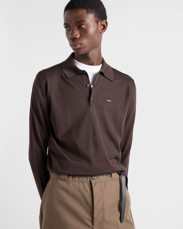 Long-sleeved superfine wool polo sweater - Dark Brown Long-sleeved superfine wool polo sweater - Dark Brown