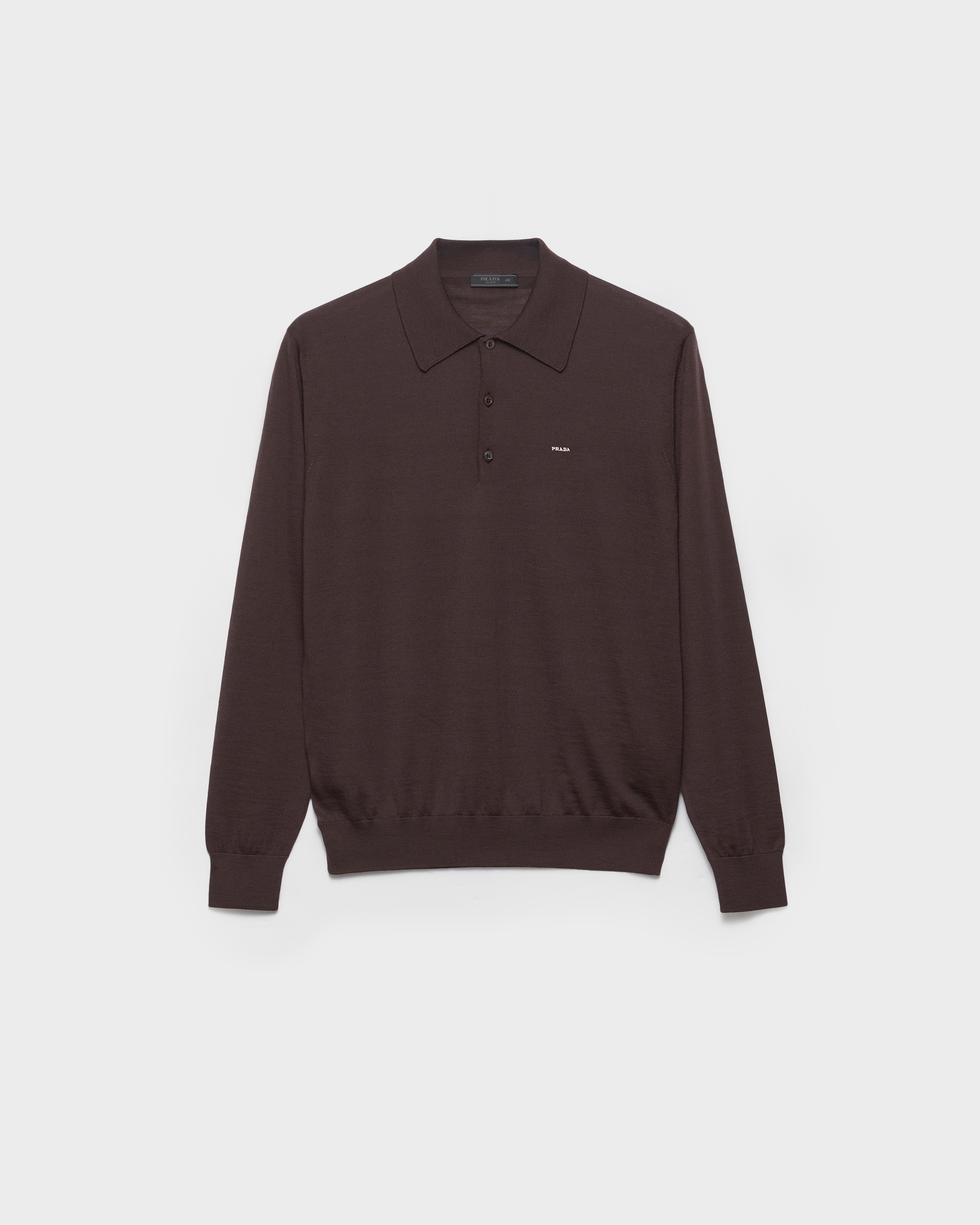 Dark Brown Long-sleeved Superfine Wool Polo Sweater | PRADA - Brazil