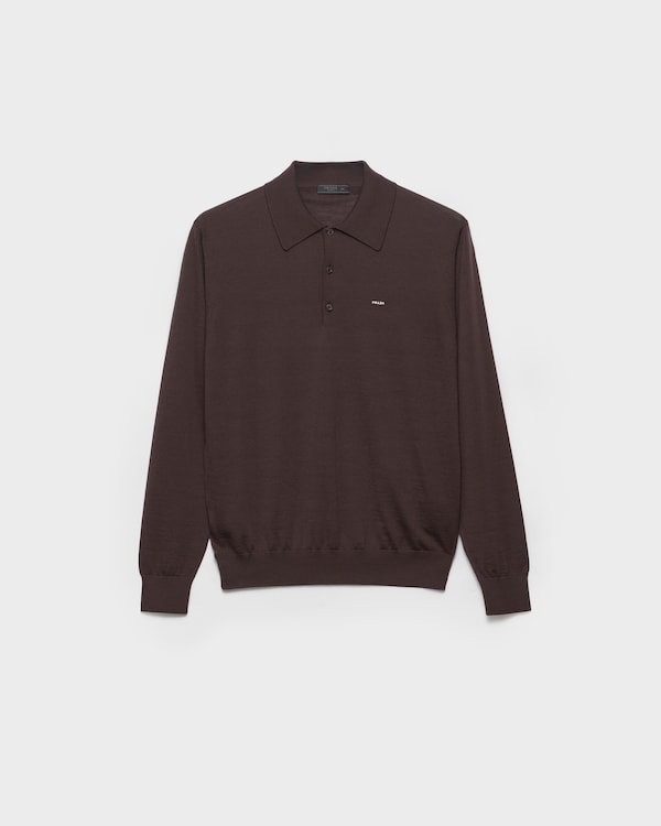 Long-sleeved superfine wool polo sweater - Dark Brown Long-sleeved superfine wool polo sweater - Dark Brown