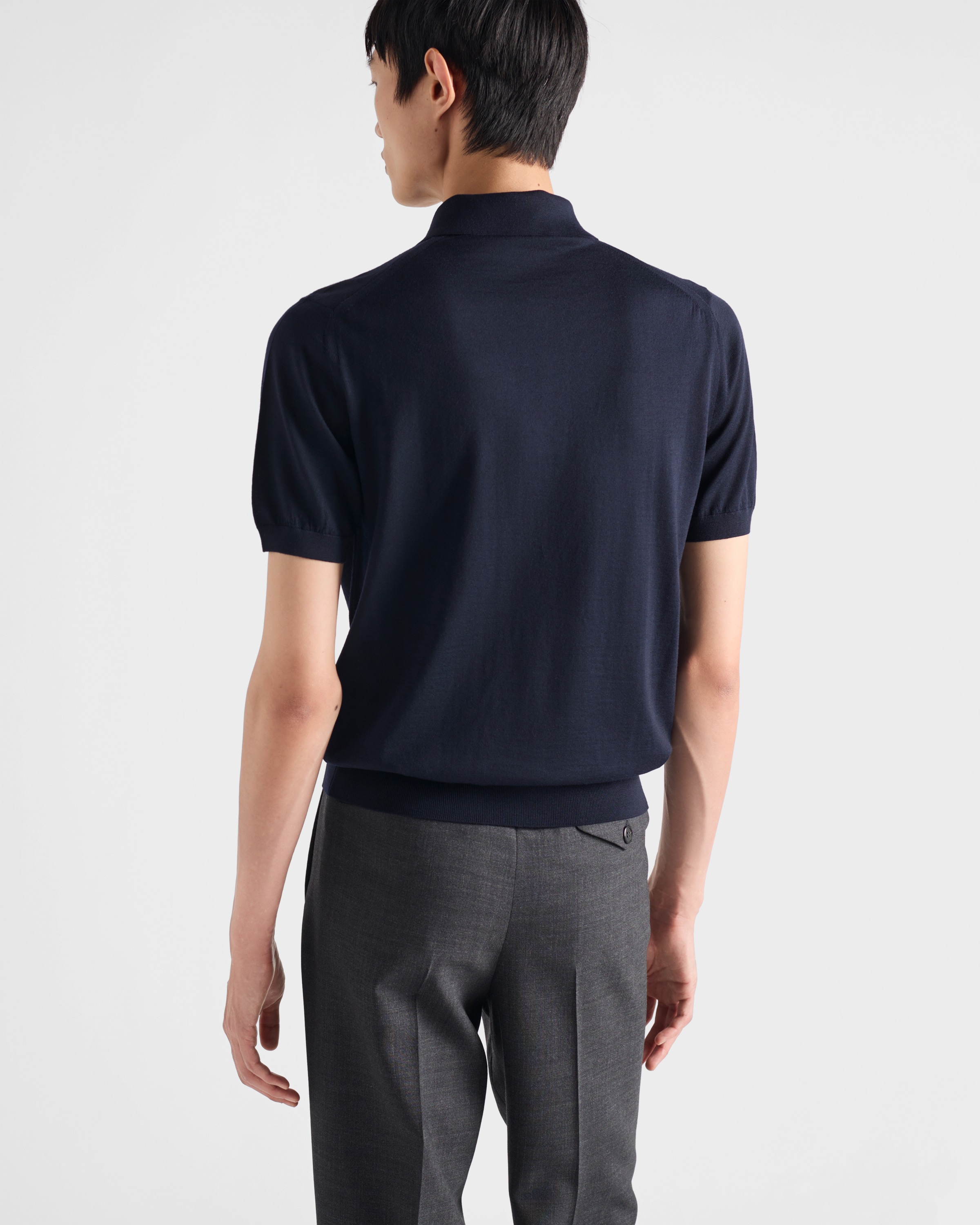Navy Superfine wool polo shirt | PRADA