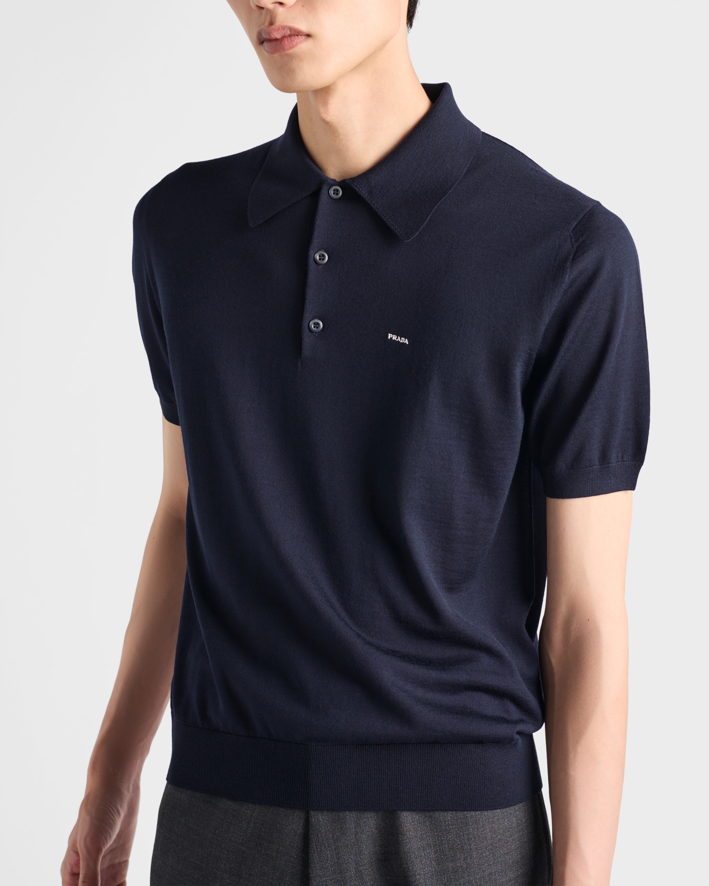 Navy Superfine wool polo shirt | PRADA - Turkey