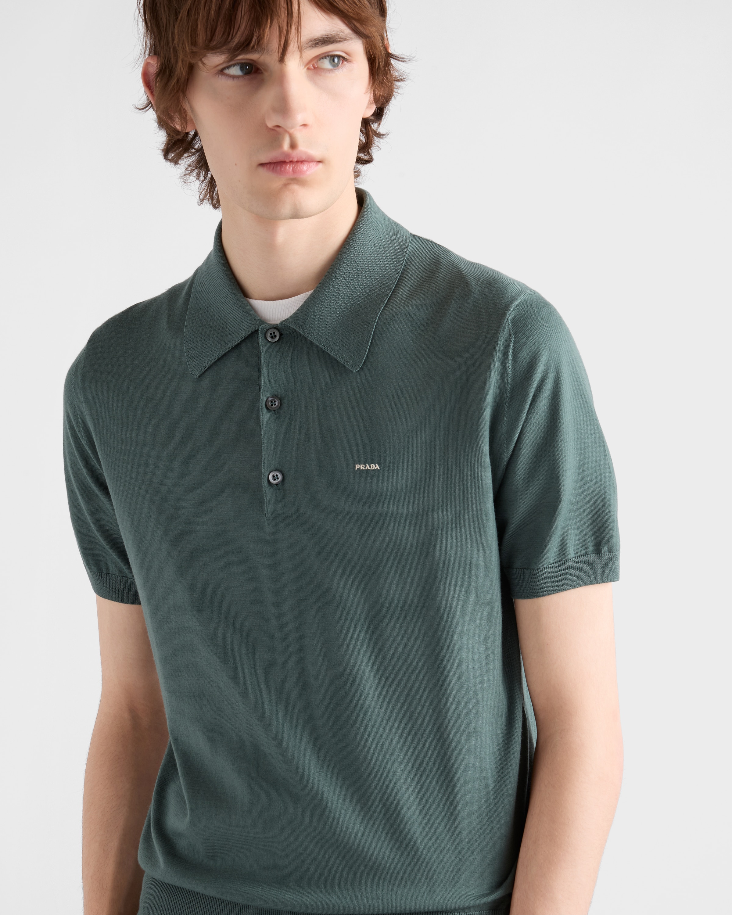 Sage Green Superfine Wool Polo Shirt | PRADA