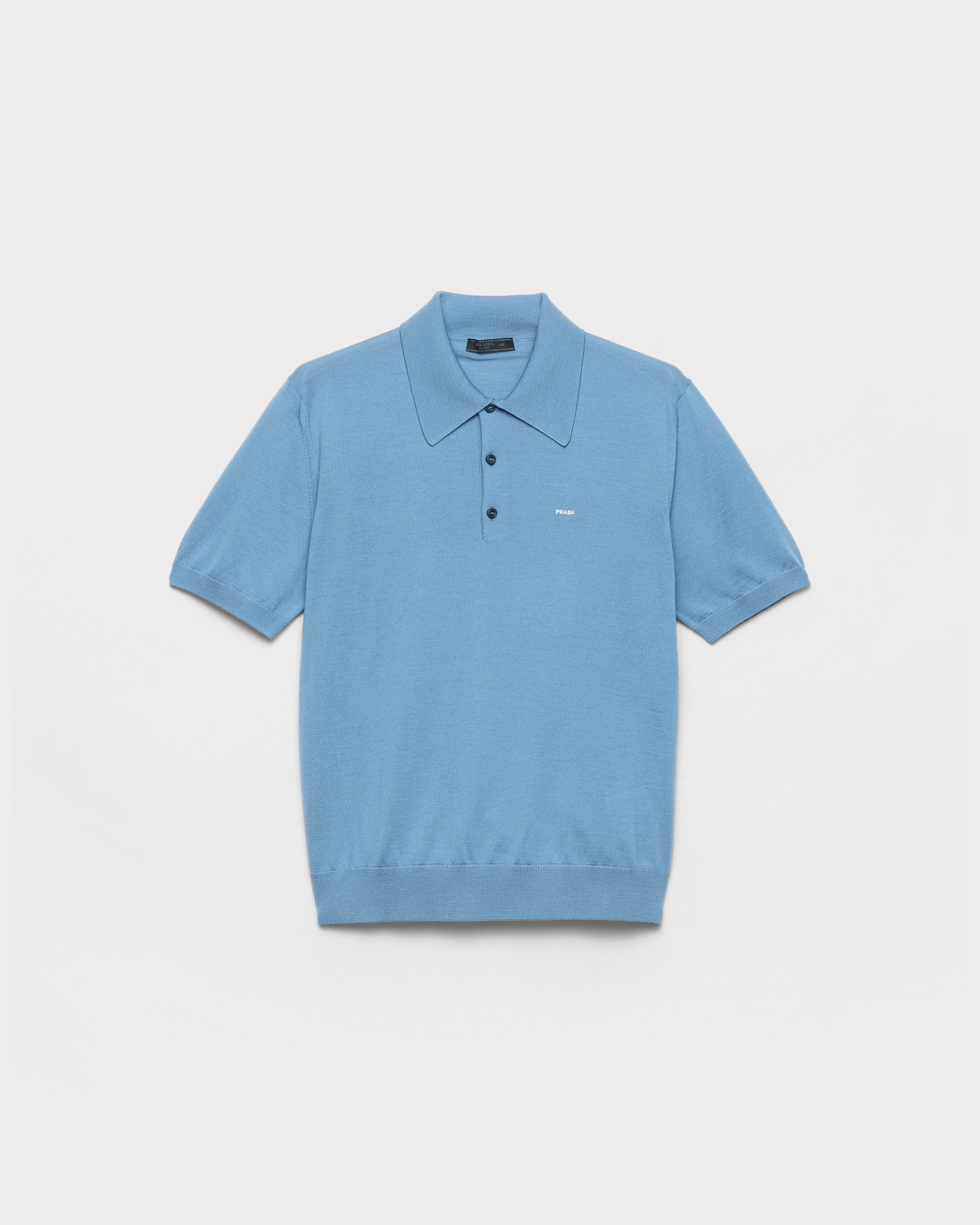 Aviator Blue Superfine Wool Polo Shirt | PRADA