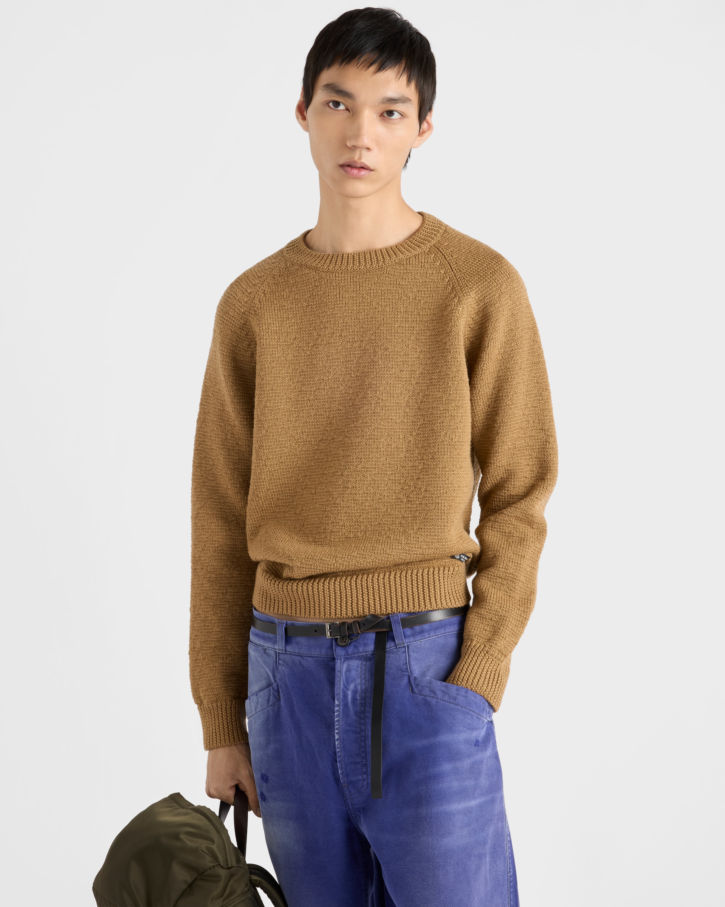 Camel Brown Wool Crew-neck Sweater | PRADA