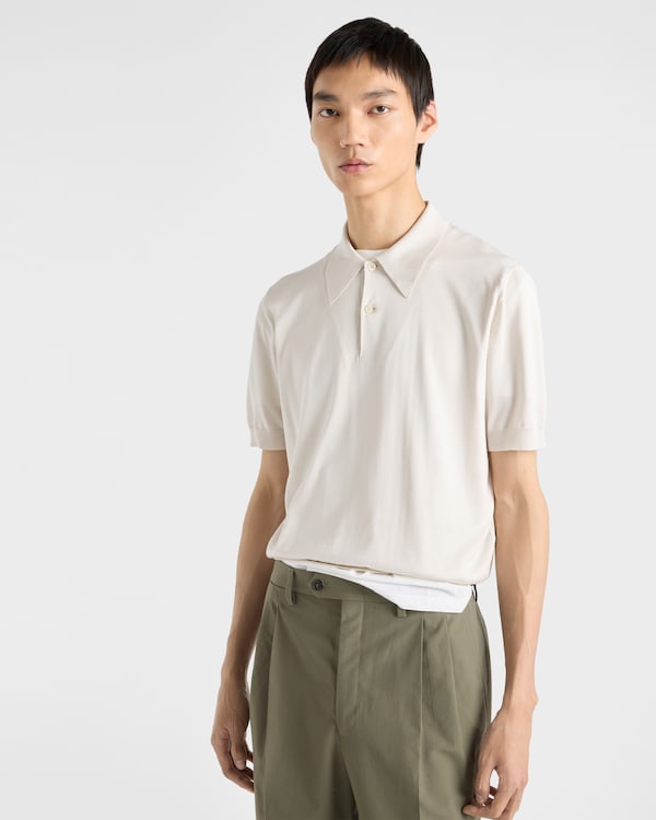 Short-sleeved silk polo shirt - Chalk White Short-sleeved silk polo shirt - Chalk White