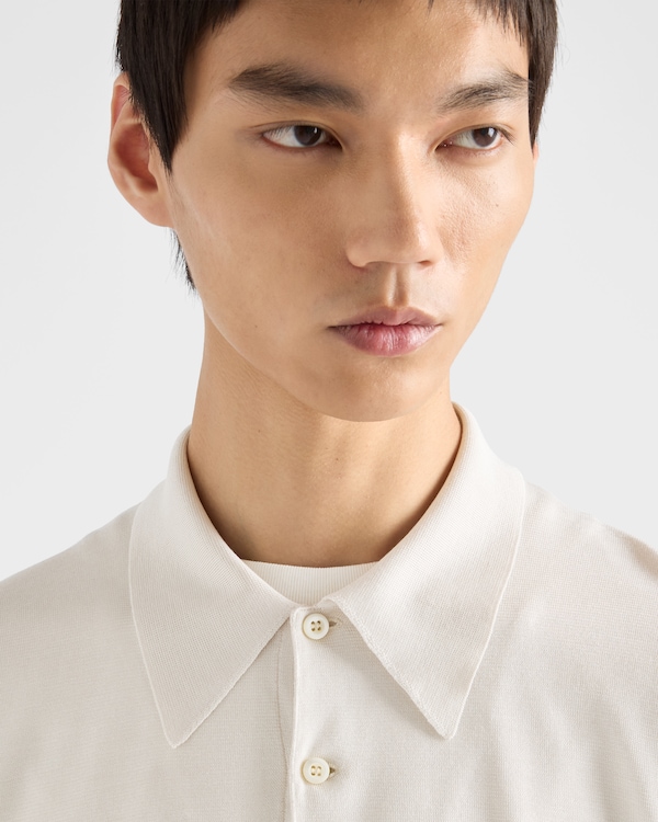 Short-sleeved silk polo shirt - Chalk White Short-sleeved silk polo shirt - Chalk White