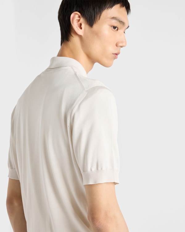 Short-sleeved silk polo shirt - Chalk White Short-sleeved silk polo shirt - Chalk White