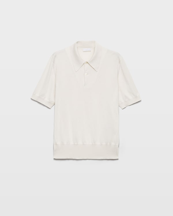 Short-sleeved silk polo shirt - Chalk White Short-sleeved silk polo shirt - Chalk White