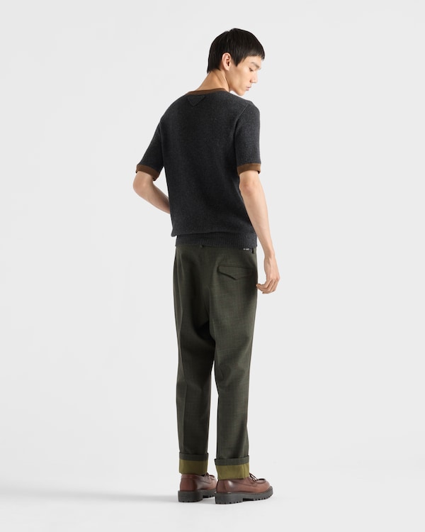 Short-sleeved cashmere and jersey sweater - Anthracite Gray/Tobacco Short-sleeved cashmere and jersey sweater - Anthracite Gray/Tobacco