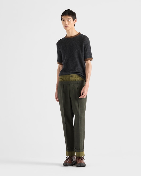 Short-sleeved cashmere and jersey sweater - Anthracite Gray/Tobacco Short-sleeved cashmere and jersey sweater - Anthracite Gray/Tobacco