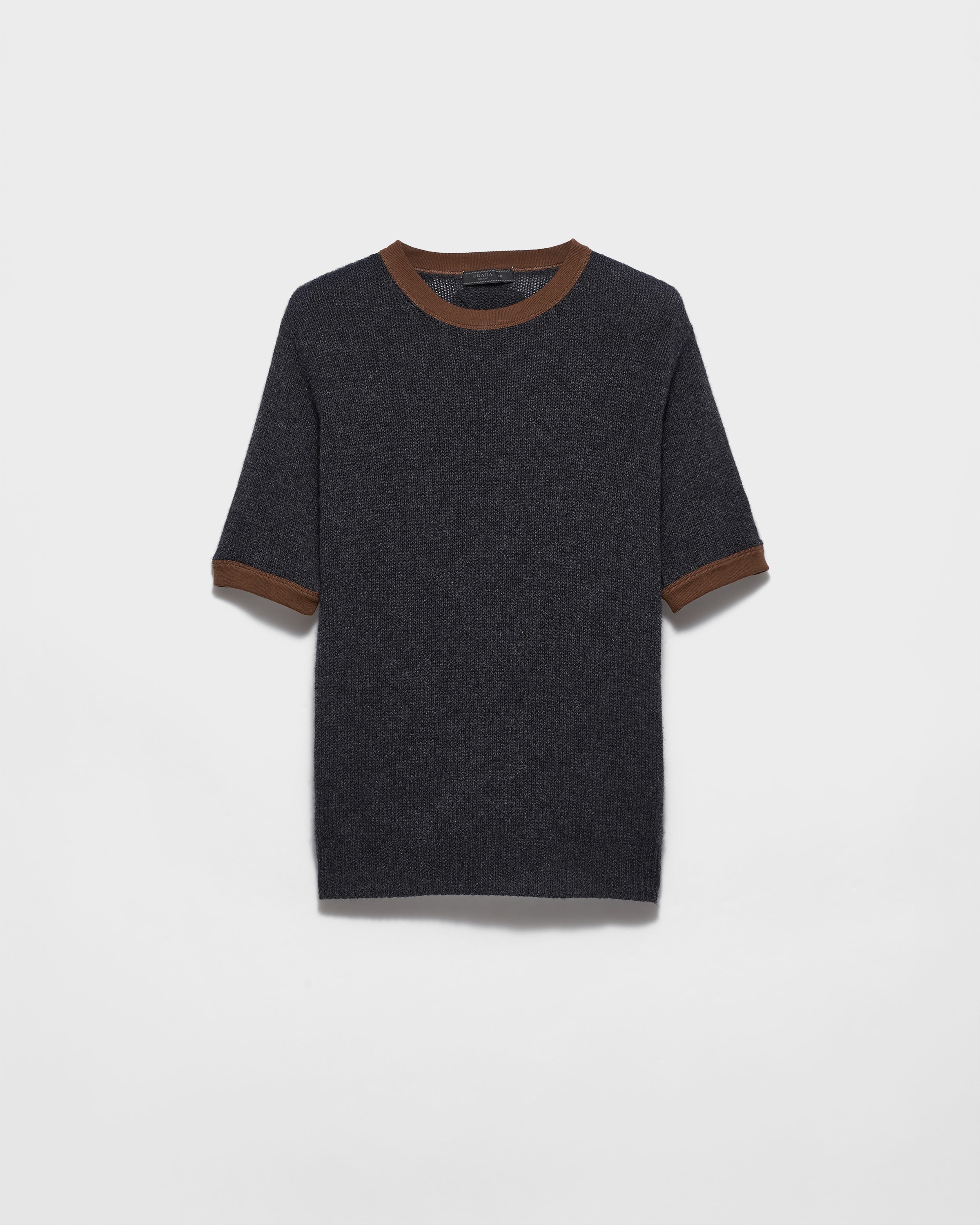 Prada Jersey De Cachemir Y Punto De Algodón De Manga Corta , Hombre, Gris Antracita/tabaco, Talla 50