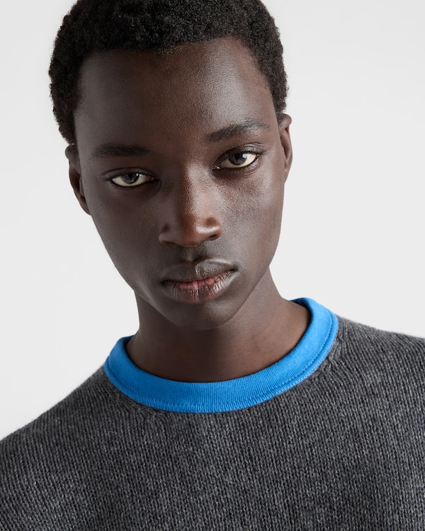 Jersey de cachemir y punto de algodón de manga corta - Gris Pizarra/Azul Pálido Jersey de cachemir y punto de algodón de manga corta - Gris Pizarra/Azul Pálido