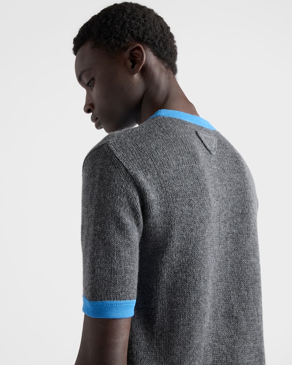 Jersey de cachemir y punto de algodón de manga corta - Gris Pizarra/Azul Pálido Jersey de cachemir y punto de algodón de manga corta - Gris Pizarra/Azul Pálido