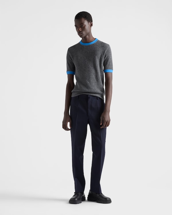 Jersey de cachemir y punto de algodón de manga corta - Gris Pizarra/Azul Pálido Jersey de cachemir y punto de algodón de manga corta - Gris Pizarra/Azul Pálido