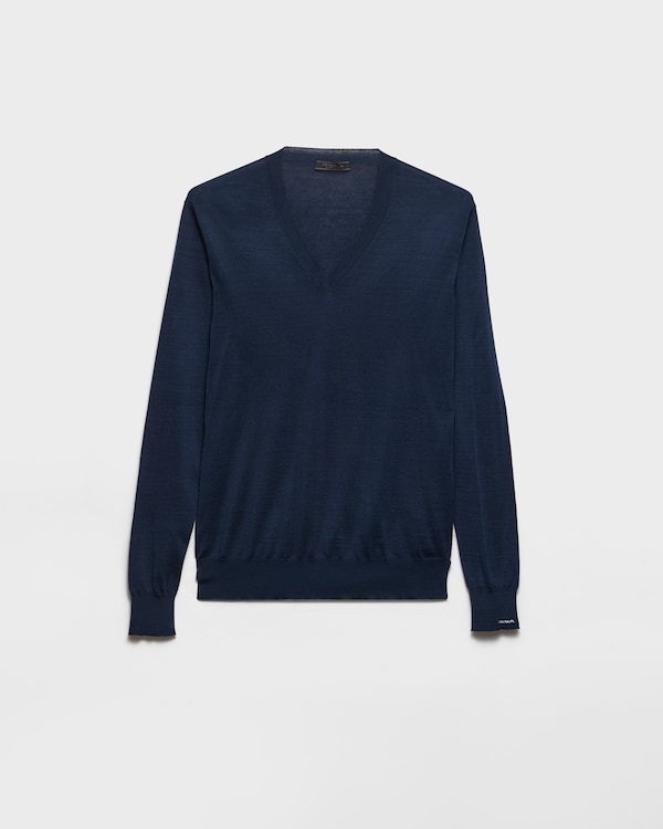 코튼 브이넥 스웨터 - 블루 코튼 브이넥 스웨터 - 블루